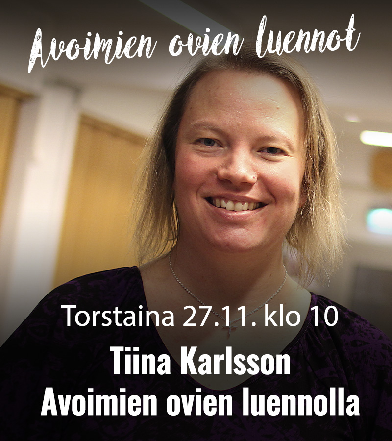 RAAMATTUOPISTO 2025 Tiina Karlsson Avoimien ovien luennot 800x900