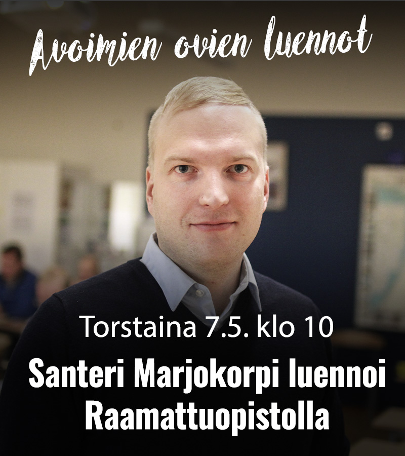 RAAMATTUOPISTO 2026 Santeri Marjokorpi Avoimien ovien luennot 800x900