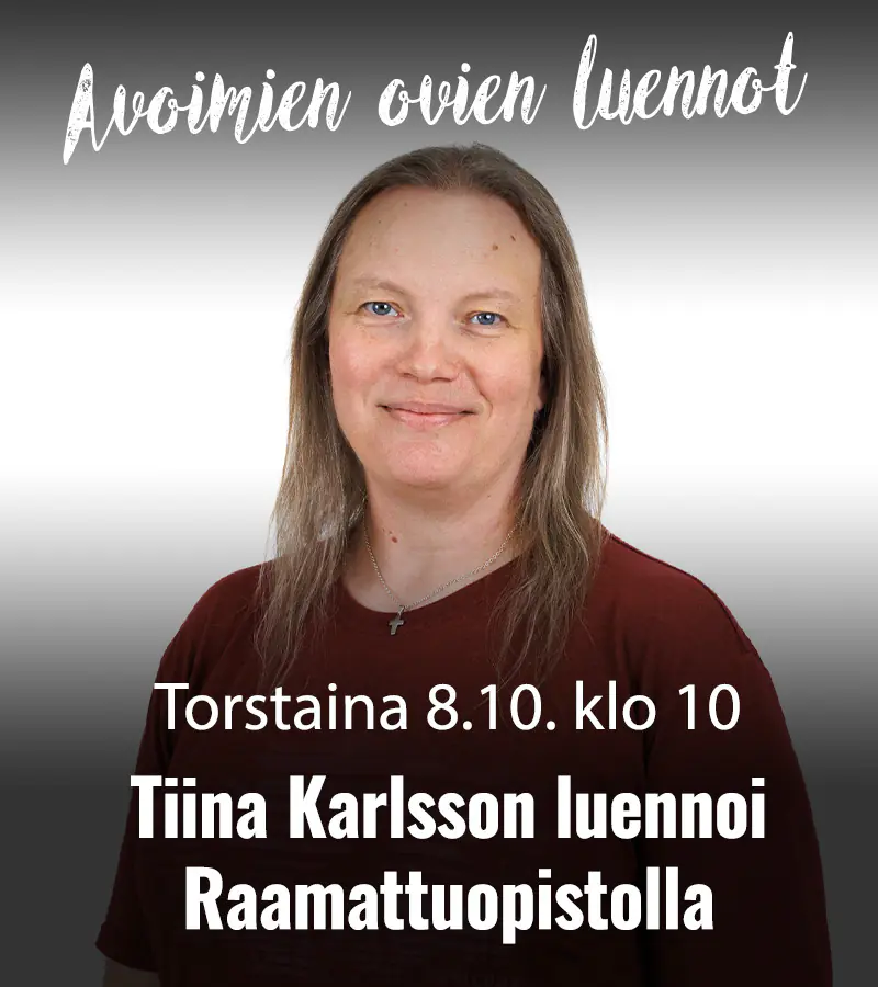 RAAMATTUOPISTO 2026 Tiina Karlsson Avoimien ovien luennot 800x900